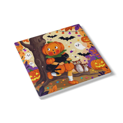 🎃🐈‍⬛ The Pumpkin Child’s Halloween Parade Ceramic Coaster – Whimsical Storybook Charm