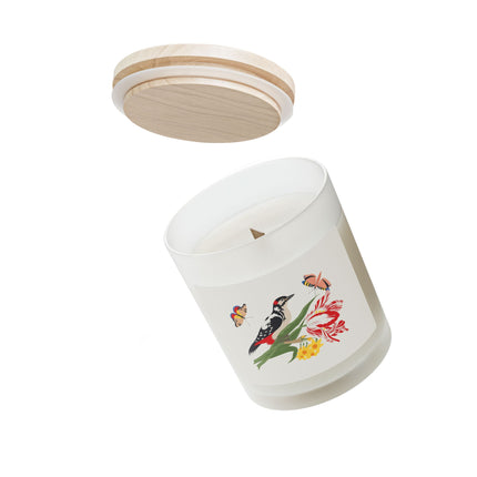 Woodpecker & Tulip Frosted Glass Candle