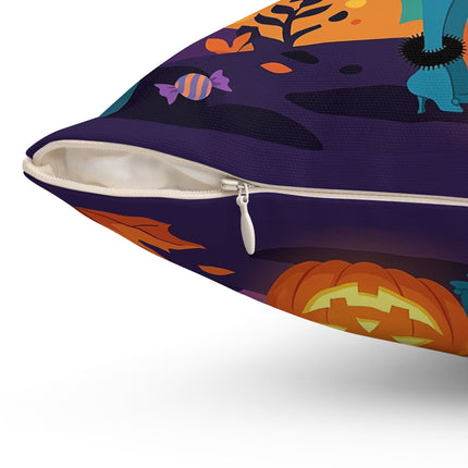 🐈‍⬛🎃 The Midnight Black Cat Masquerade Square Pillow – Whimsical Halloween Elegance