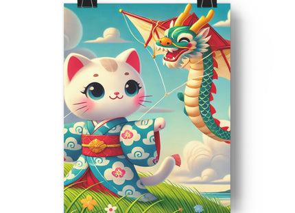 Geisha Kitten and the Dragon Kite Giclée Art Print