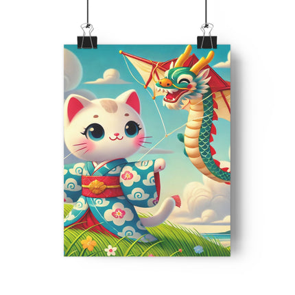 Geisha Kitten and the Dragon Kite Giclée Art Print