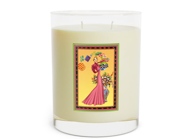 Elegant Holiday Woman with Gifts Scented Candle - Full Glass, 11oz