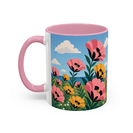 🌸⛵ The Seaside Blossom Promenade Colorful Mug – Art Deco Coastal Elegance