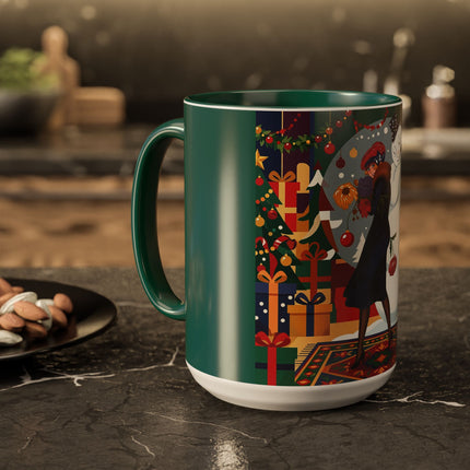 ☃️🎄 The Snowman's Christmas Companion Colorful Mug – Art Deco Holiday Fantasy