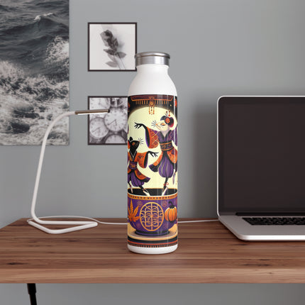 Theatrical Halloween Kabuki Mice on Teacup  Slim Water Bottle