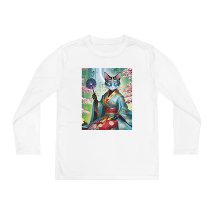 Cyberpunk Geisha Youth Long Sleeve Competitor Tee – Neon Elegance & Futuristic Fantasy