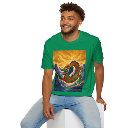🐉🌄 The Golden Sky Dragon Softstyle T-Shirt – Mystical Mountain Fantasy