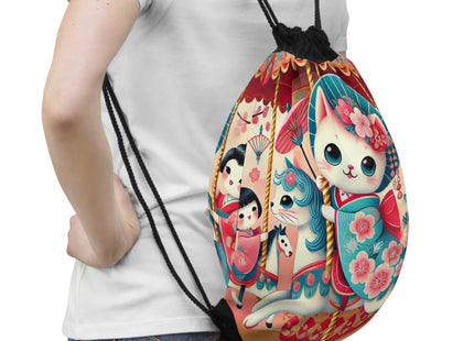 Geisha Kitten's Enchanted Carousel Ride Drawstring Bag