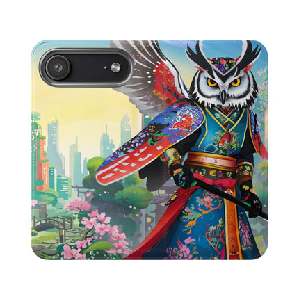 🦉⚔️ Cyberpunk Samurai Owl Flip Case – Neon Wisdom & Warrior Honor