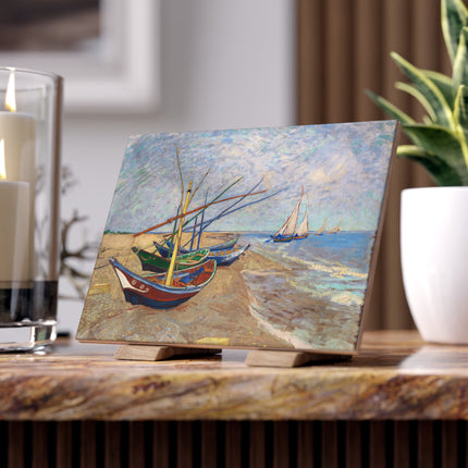 Fishing Boats on the Beach at Saintes-Maries by Vincent Van Gogh Ceramic Tile