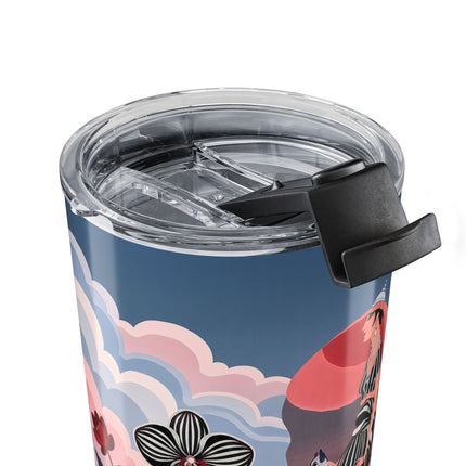 🌸🖤 The Striped Orchid Promenade Tumbler, 20oz – Art Deco Floral Fashion