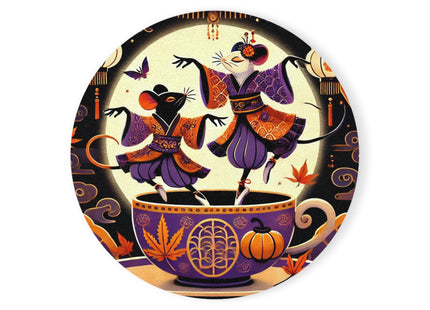 Theatrical Halloween Kabuki Mice on Teacup Cork Back Coaster