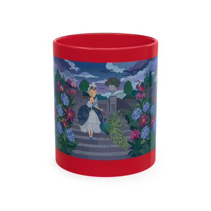 🦚🌸 The Lady & The Peacock On The Garden Steps Ceramic Mug – Art Deco Garden Elegance