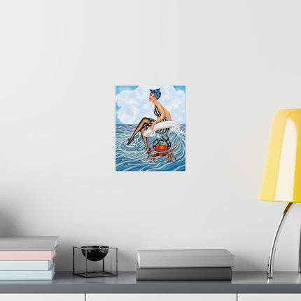 🌊🎀 The Lady Of The Seaside Adventure Matte Vertical Poster – Art Deco Coastal Whimsy