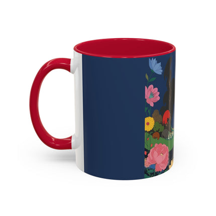 The Lady And The Crimson Moonbird Colorful Mugs – Art Deco Whimsical Garden Elegance