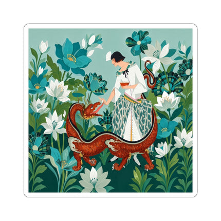 🐉🌿 The Dragon Keeper Kiss-Cut Stickers – Art Deco Floral Fantasy