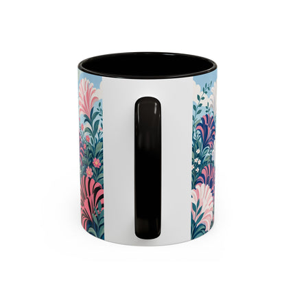 🌸🦋 The Enchanted Pink Blossom Retreat Colorful Mug – Art Deco Floral Whimsy