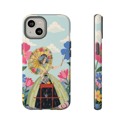 🌸🪞 The Floral Parasol Reflection Phone Case – Art Deco Garden Fantasy