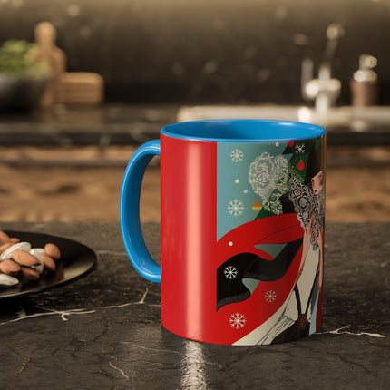 ❤️ The Lady Of The Crimson Scarf Colorful Mug – Art Deco Christmas Elegance