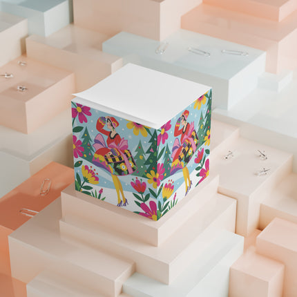 🌸🎄 Christmas In The Winter Garden Note Cube – Colorful Art Deco Holiday Fantasy