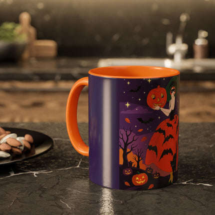🎃🌕 The Pumpkin Moon Enchantress Colorful Mug – Elegant Halloween Masquerade