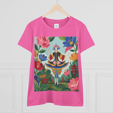 🌸🏯 The Pagoda Garden Enchantress Cotton Tee – Colorful Art Deco Fashion Fantasy