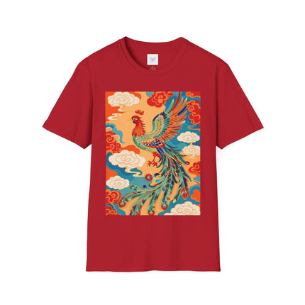 🐦🌞 The Celestial Phoenix Softstyle T-Shirt – Golden Clouds & Mythical Splendor