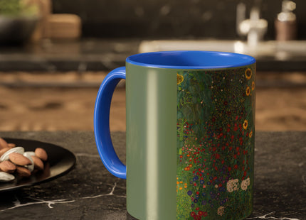 Farm Garden with Sunflowers by Gustav Klimt Colorful Mugs (11oz, 15oz)