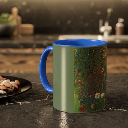 Farm Garden with Sunflowers by Gustav Klimt Colorful Mugs (11oz, 15oz)
