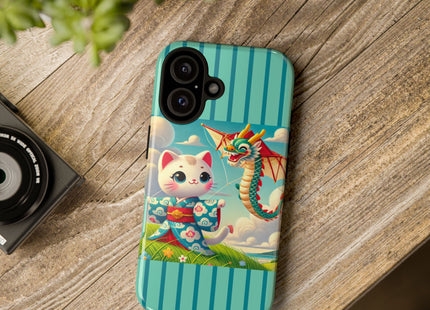 Geisha Kitten and the Dragon Kite Phone Cases
