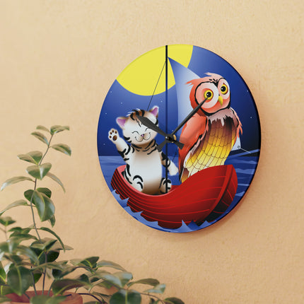 Embarking on a Moonlit Journey Acrylic Wall Clock, Round and Square