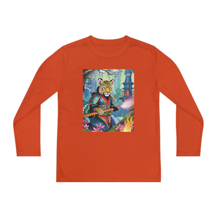 Cyberpunk Leopard Youth Long Sleeve Competitor Tee – Neon Magic & Futuristic Adventure