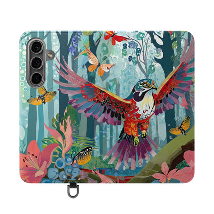 🦖🦋 Colorful Raptor Flip Case – Butterfly Wonder & Forest Adventure