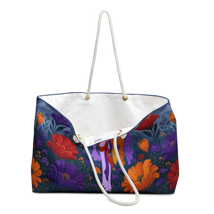 🌺🦋 The Enchanted Floral Silk Dancer Weekender Bag – Art Deco Garden Fantasy