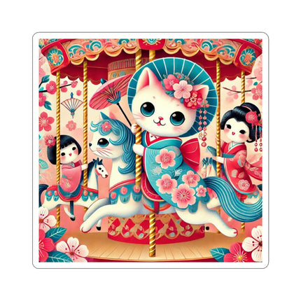 Geisha Kitten's Enchanted Carousel Ride Kiss-Cut Stickers (4 Sizes)