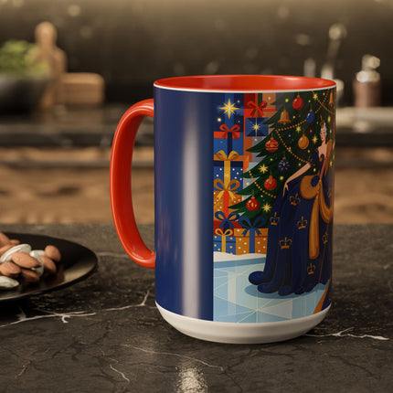 👑🎄 The Christmas Queen Of Golden Bells Colorful Mug – Art Deco Holiday Elegance