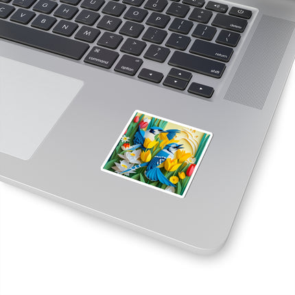 Blue Jays in a Spring Garden Kiss-Cut Stickers (4 Sizes)
