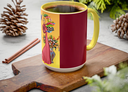 Elegant Holiday Woman with Gifts Colorful Mugs (11oz, 15oz)