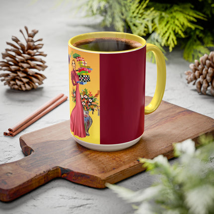 Elegant Holiday Woman with Gifts Colorful Mugs (11oz, 15oz)