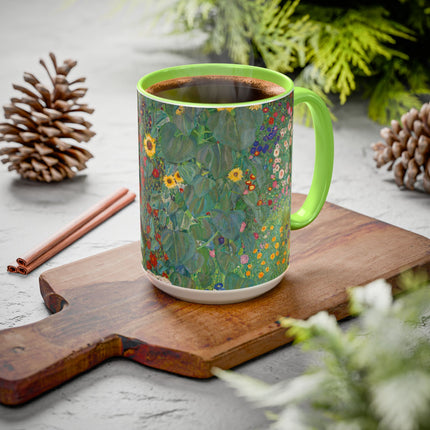 Farm Garden with Sunflowers by Gustav Klimt Colorful Mugs (11oz, 15oz)