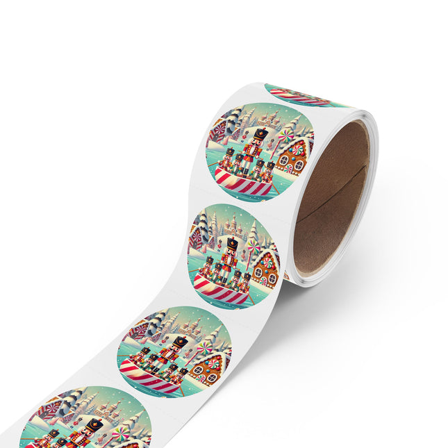 Nutcracker Candy-Striped Adventure Round Sticker Label Rolls