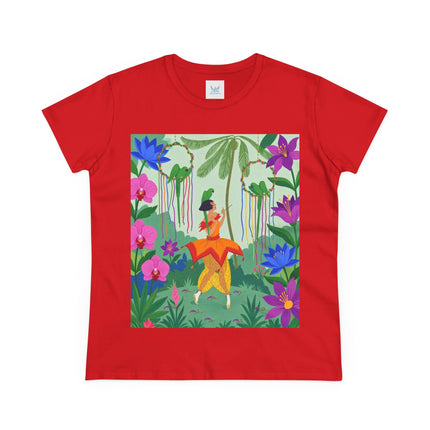 🌺🦜 The Tropical Garden Serenade Cotton Tee – Colorful Art Deco Fantasy