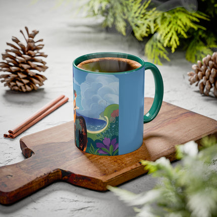 The Lady And The Sea Breeze Colorful Mugs – Art Deco Coastal Serenity