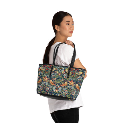 Strawberry Thief by William Morris PU Leather Shoulder Bag