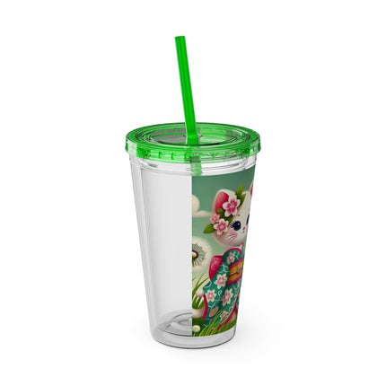 Geisha Kitten and the Dandelion Wish Sunsplash Tumbler with Straw, 16oz