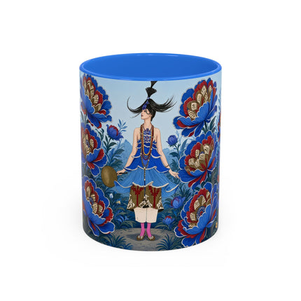 💙🌺 The Sapphire Blossom Garden Dancer Colorful Mug – Art Deco Fashion Fantasy