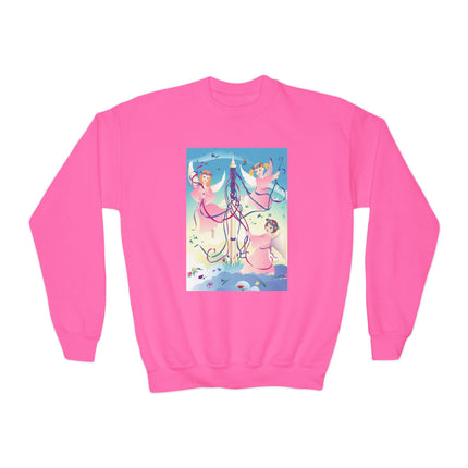 Angelic Revelry Youth Crewneck Sweatshirt – Celestial Joy & Whimsical Wonder