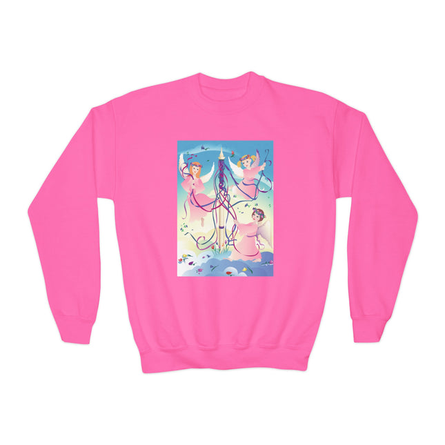 Angelic Revelry Youth Crewneck Sweatshirt – Celestial Joy & Whimsical Wonder