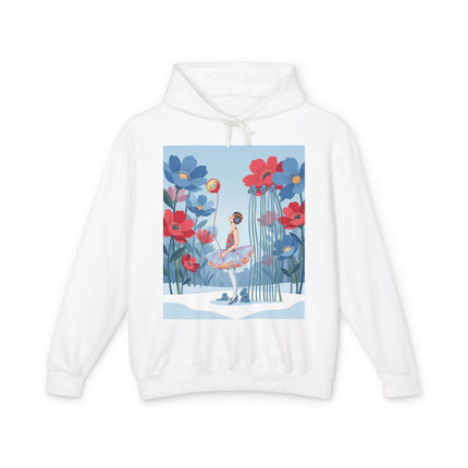 🌸❄️ Winter Flower Girl Unisex Lightweight Hooded Sweatshirt – Art Deco Floral Fantasy