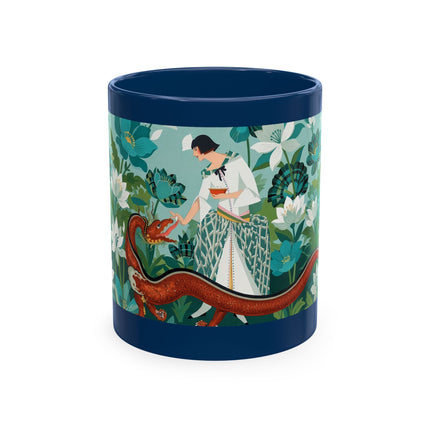 🐉🌿 The Lady & The Garden Dragon Ceramic Mug – Art Deco Botanical Whimsy